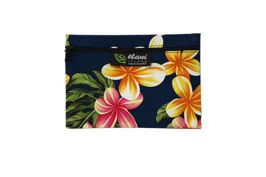 Cosmetic Pouch Small -  Cute Plumeria Navy