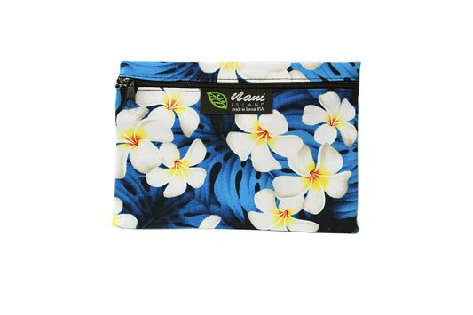 Cosmetic Pouch Small -  Modern Plumeria Navy