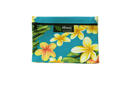 Cosmetic Pouch Small -  Cute Plumeria Teal