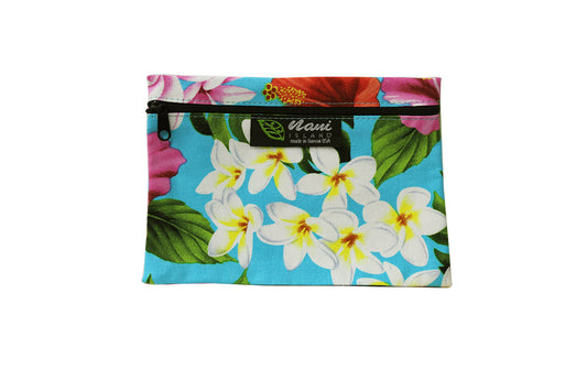 Cosmetic Pouch Small -  Luxury Hibiscus Turquoise