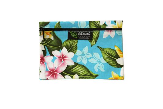 Cosmetic Pouch Small -  New Plumeria Turquoise
