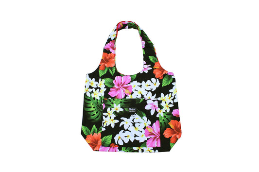 Reversible Hobo Bag - Luxury Hibiscus Black