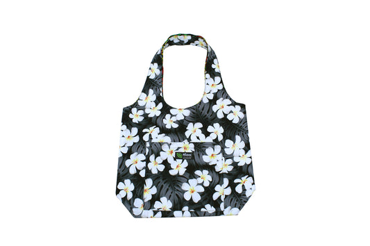 Reversible Hobo Bag - Modern Plumeria Black