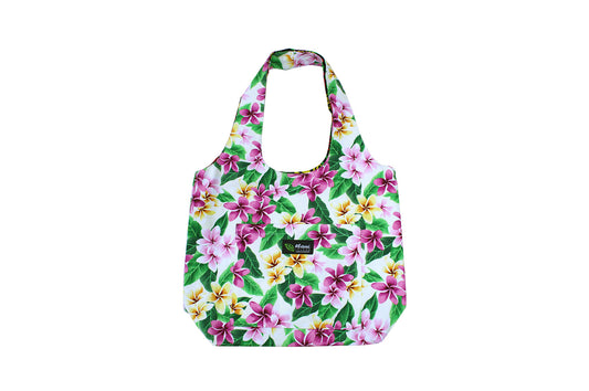 Reversible Hobo Bag - Tropical Plumeria Cream