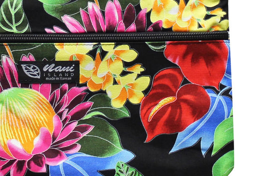 Tote Bag Zipper M - Hawaiian Garden Black