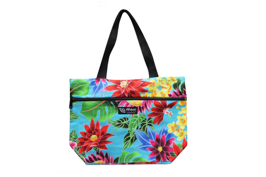 Tote Bag Zipper M - Hawaiian Garden Turq