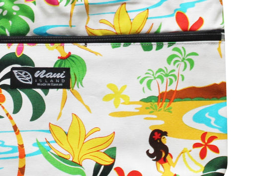 Tote Bag Zipper M - Hawaiian Hula Girl White