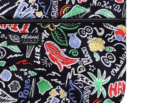 Tote Bag Zipper M - Hawaiian Fun Black