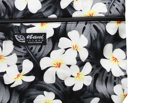 Tote Bag Zipper M - Modern Plumeria Black