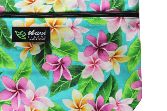 Tote Bag Zipper M - Tropical Plumeria Teal