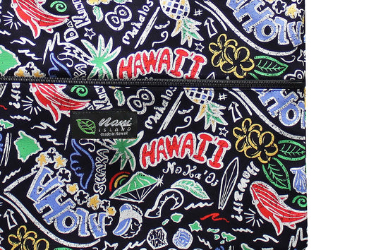Tote Bag Zipper L - Hawaiian Fun Black