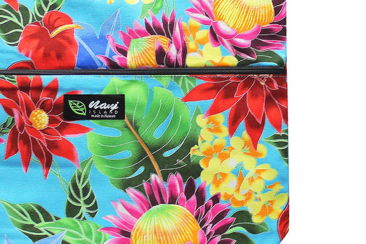 Tote Bag Zipper L - Hawaiian Garden Turq