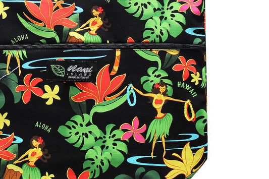 Tote Bag Zipper L - Hawaiian Hula Girl Black