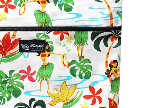 Tote Bag Zipper L - Hawaiian Hula Girl White