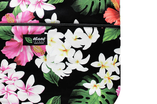 Tote Bag Zipper L - Luxury Hibiscus Black