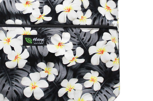 Tote Bag Zipper L - Modern Plumeria Black