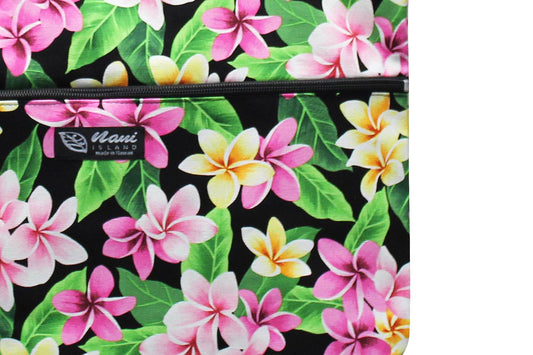 Tote Bag Zipper L - Tropical Plumeria Black