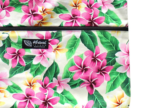 Tote Bag Zipper L - Tropical Plumeria Cream