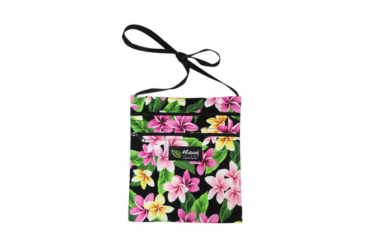Passport Bag L - Tropical Plumeria Black