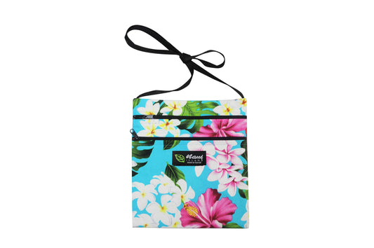 Passport Bag L - Luxury Hibiscus Turquoise
