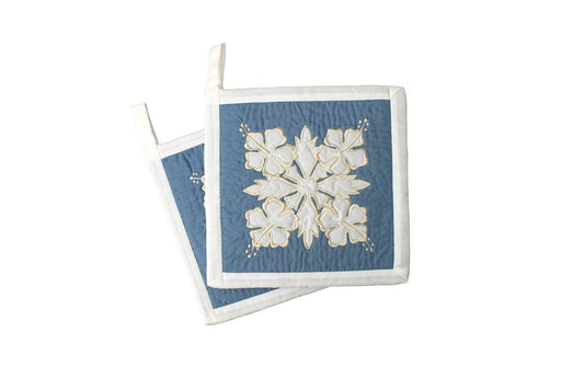 Quilted Bundle Potholders - White/Blue