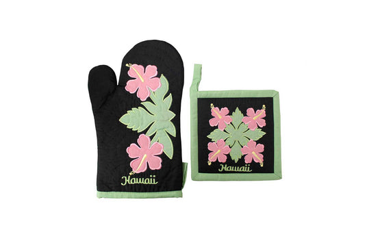 Quilted Bundle Potholder / Oven Mitt - Green/Black
