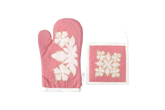 Quilted Bundle Potholder / Oven Mitt - White/Pink