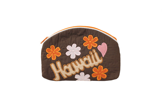 Quilted Cosmetic Pouch Large - Brown/Orange