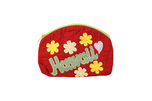 Quilted Cosmetic Pouch Large - Red/Yellow