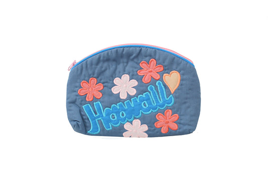 Quilted Cosmetic Pouch Large - Blue/Pink