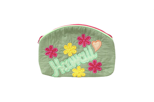 Quilted Cosmetic Pouch Large - Green/Pink