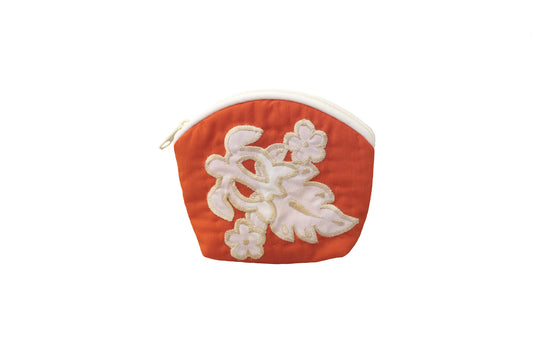 Quilted Coin Pouch - Orange/White