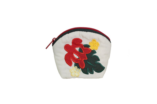 Quilted Coin Pouch - Cream/Green