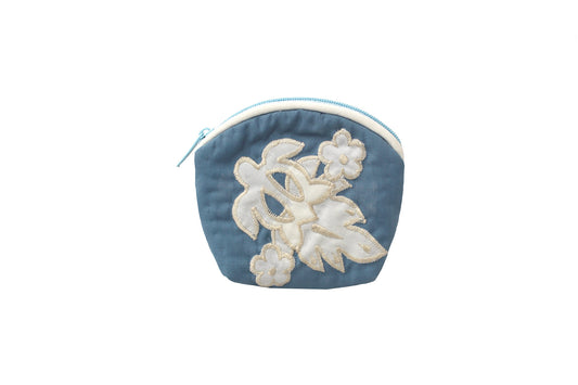 Quilted Coin Pouch - Blue/White