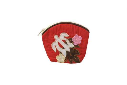 Quilted Coin Pouch - Red/Brown