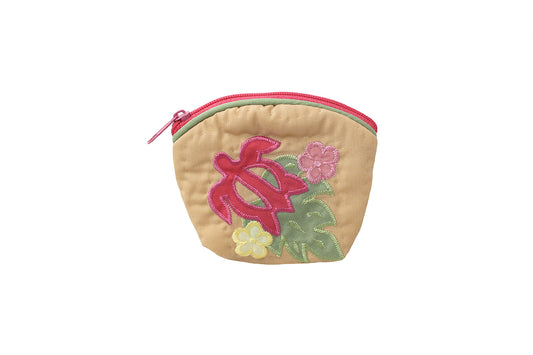 Quilted Coin Pouch - Tan/Green