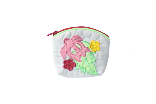 Quilted Coin Pouch - Sky/Pink