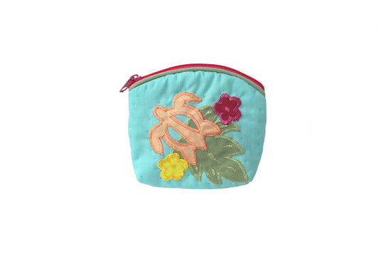 Quilted Coin Pouch - Turquoise/Coral