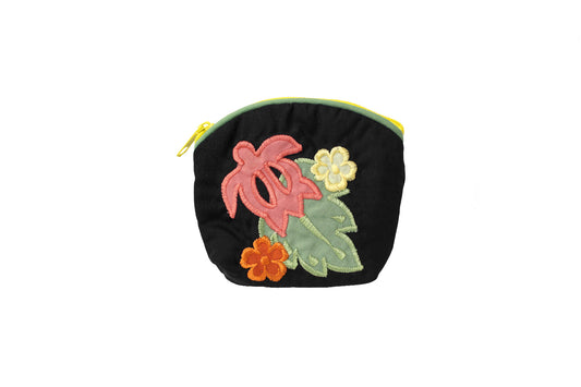 Quilted Coin Pouch - Black/Coral