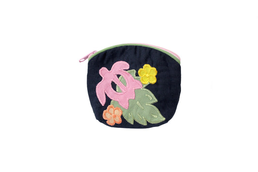 Quilted Coin Pouch - Navy/Pink