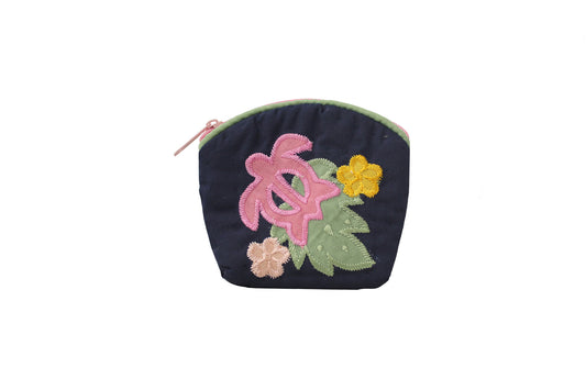 Quilted Coin Pouch - Navy/Green