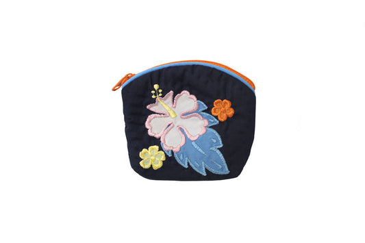 Quilted Coin Pouch - Navy/Pink