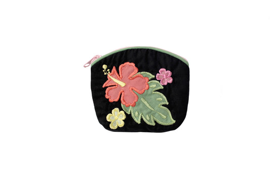 Quilted Coin Pouch - Black/Coral