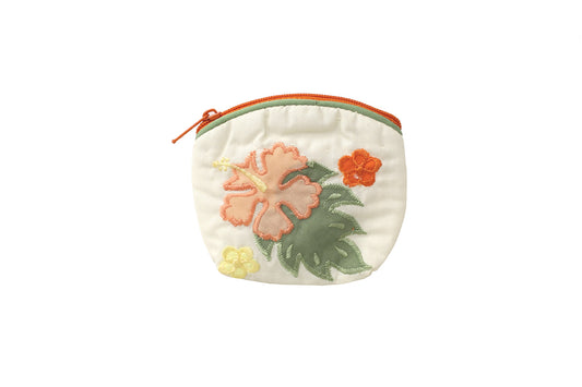 Quilted Coin Pouch - Cream/Green