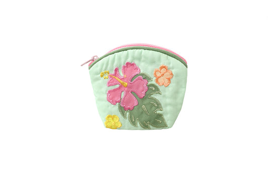 Quilted Coin Pouch - Sage/Pink