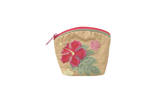 Quilted Coin Pouch - Tan/Green