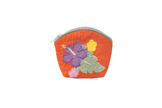 Quilted Coin Pouch - Bright Orange/Green