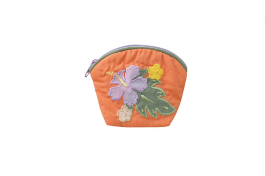 Quilted Coin Pouch - Orange/Purple
