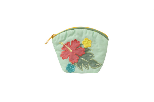 Quilted Coin Pouch - Sage/Red