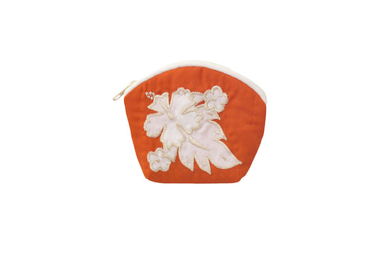 Quilted Coin Pouch - Bright Orange/White
